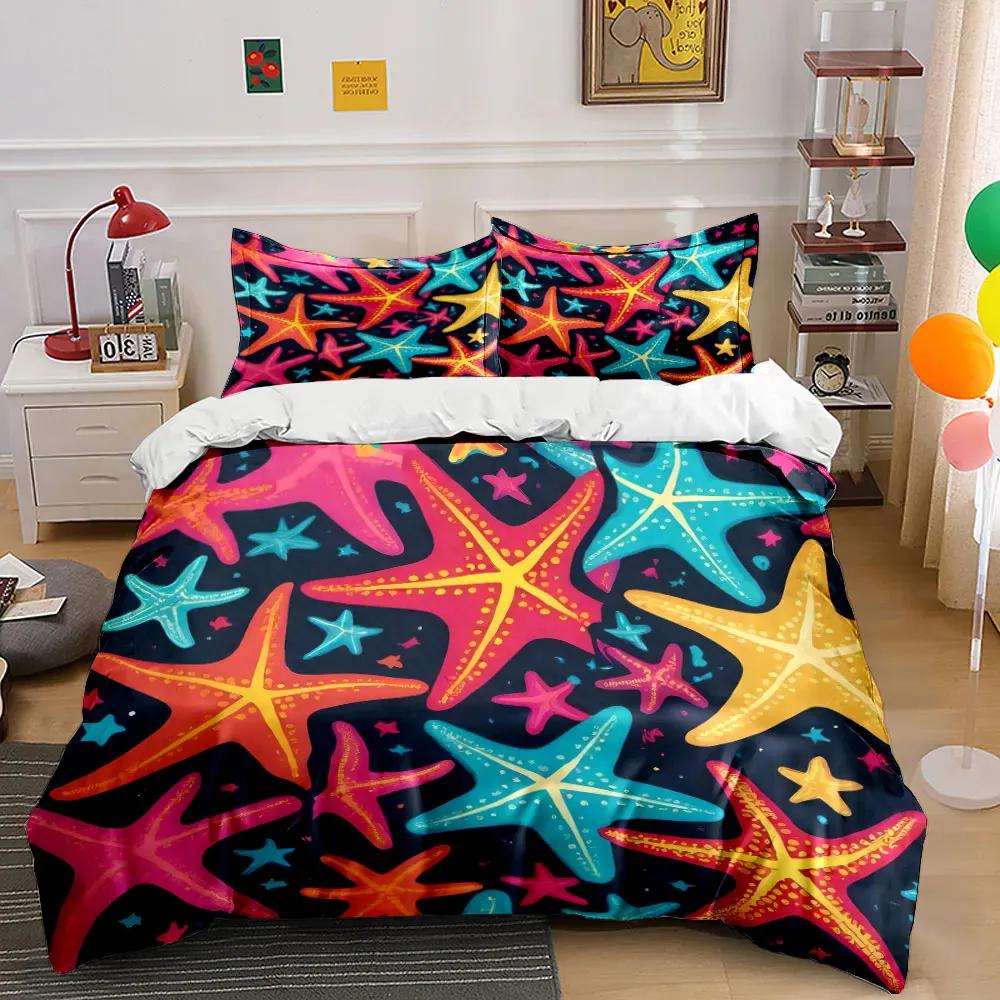 Colorful Starfish Decor Set Soft Comfortable Duvet Cover Bedding Set Included 1*Duvet Cover & 2*Pillowcases gift