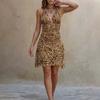 European and American Sexy Babes Vacation Style Print Beach Dress Backless Sleeveless Neck Dress