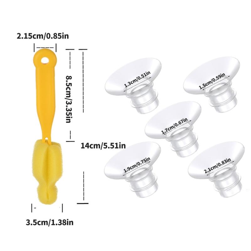 13/15/17/19/21mm Pump Flange Converter Adapter with Nipple Size Guide Soft Silicone Inserts for Breastfeeding Mother