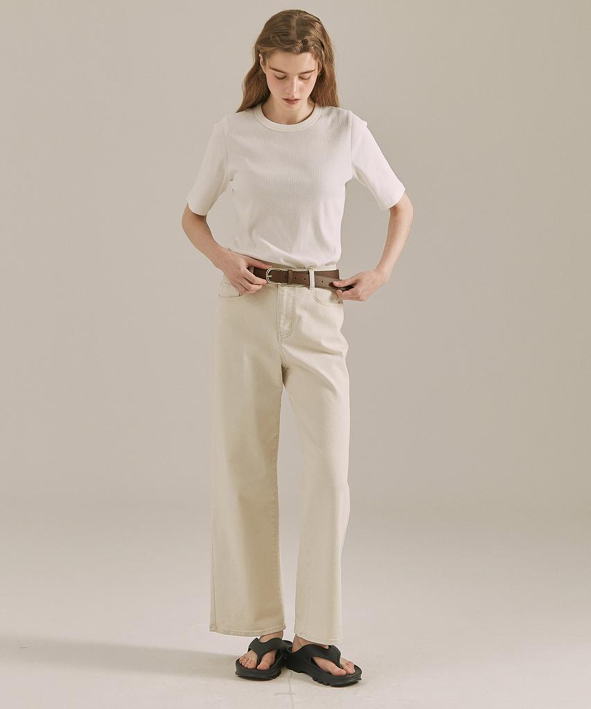 BASIC HOUSE Women'S Ribbed Short Sleeve T-Shirt White Lyts3201