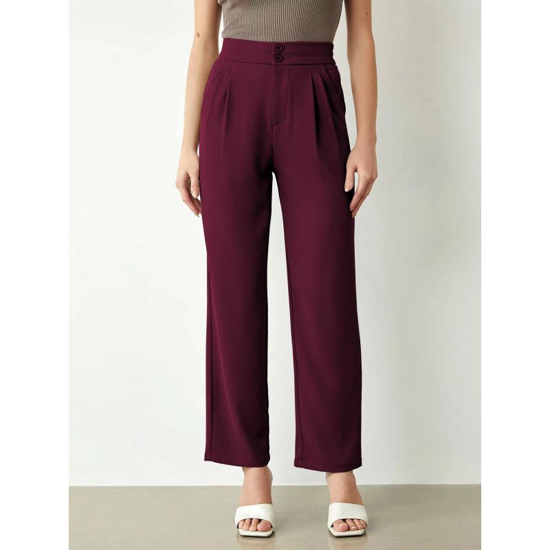 

Women s Solid Color High Waisted Elegant Casual Formal Straight Pants Clothes Sale XXL бордовий
