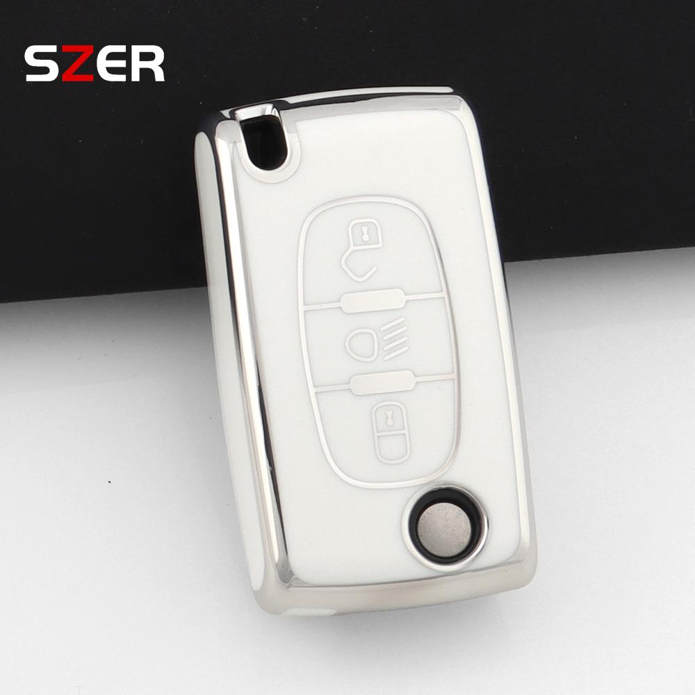Tpu Car Folding Key Case Cover For Citroen C2 C3 C4 C5 C6 Xsara Berlingo For Peugeot 207 307 308 407 607 807 Holder Fob Keychain