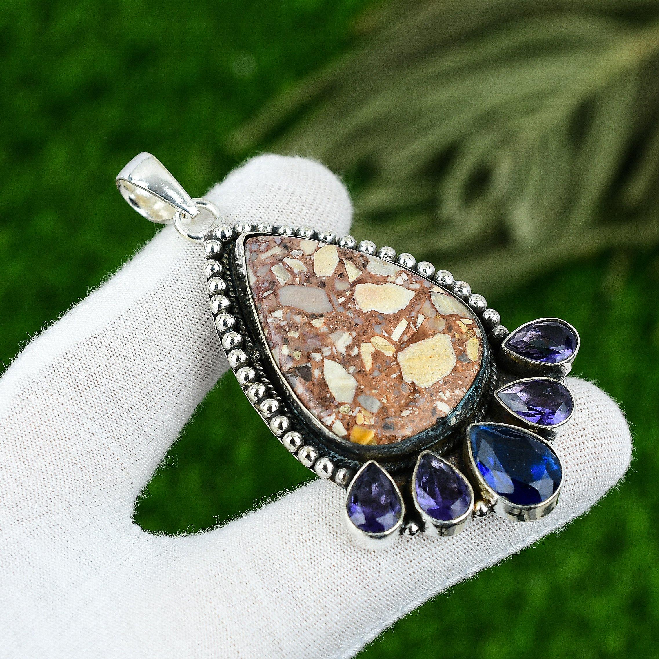 

Natural Red Brecciated Mookaite Gemstone 925 Sterling Silver Pendant For Women