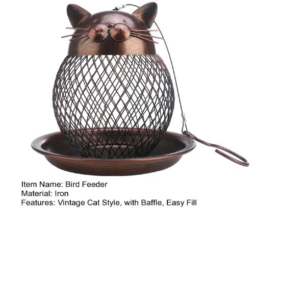 Wild Bird Feeder Vintage Cat Style with Baffle Easy Fill Spacious Standing Space