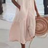 Solid Color V Neck Sleeveless Loose Waist Long Dress Women Casual Commute Vacation