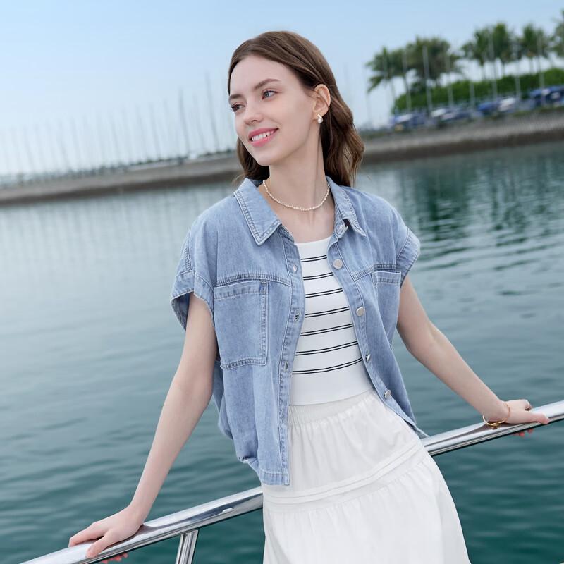 Betu Women's Summer Denim Short-Sleeved Shirt Jacket