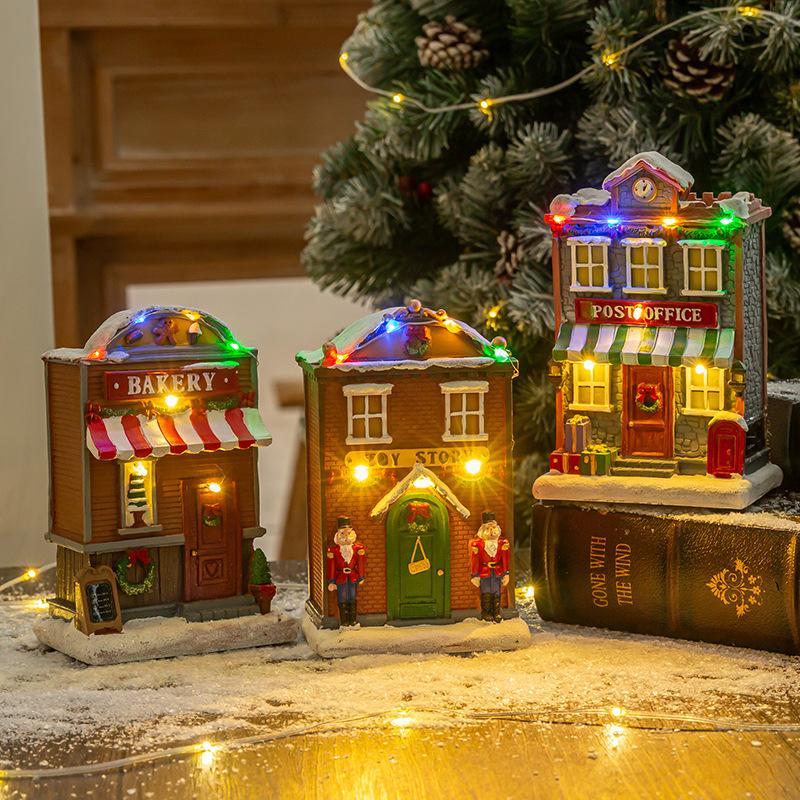 Christmas Resin House Decoration Ornaments Music Glowing House Christmas Gift Resin Craft