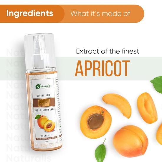 Naturalis Essence Of Nature Cold Pressed Apricot Carrier Oil For Skin & Face Moisturizer, Aromatherapy Carrier Massage Oil, 200Ml