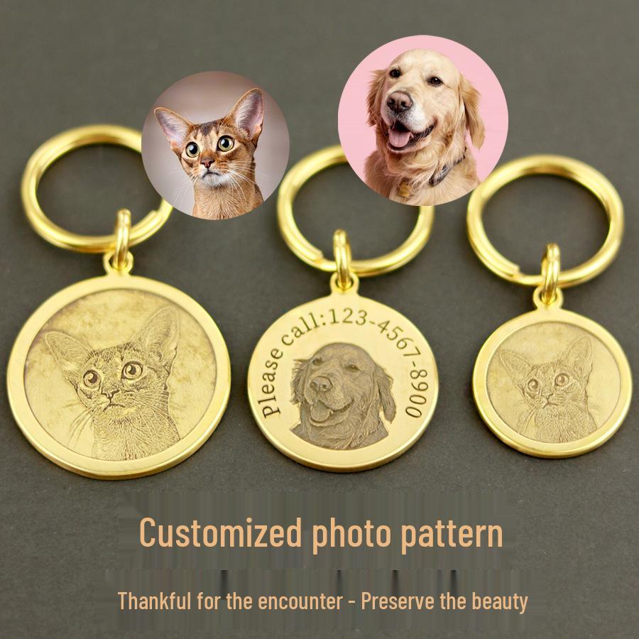 Massives Messing Tiefgravierte Haustier-ID-Marke für Hunde- oder Katzenhalsband mit Glocke - Anhänger gegen Verlust