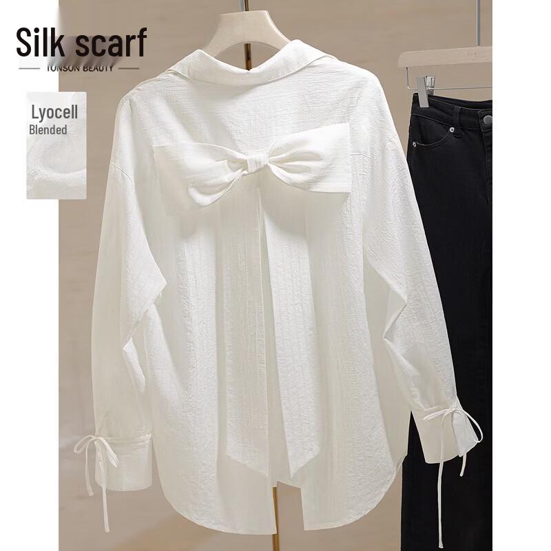 Women s Lyocell Blend Long Sleeve Shirt with Bow Detail S