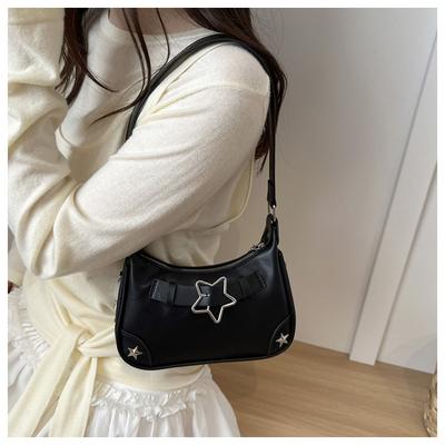 Y2K Star PU Leather Shoulder Underarm Bag for Women Fashion Thread Design Punk Style Cool Girls Phone Bag