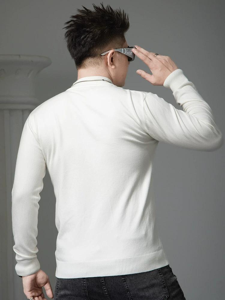 European Style Trendy Rhinestone Sweater for Men, 2025 Autumn New Half-Turtleneck Knitwear, Men's Warm Wool Sweater