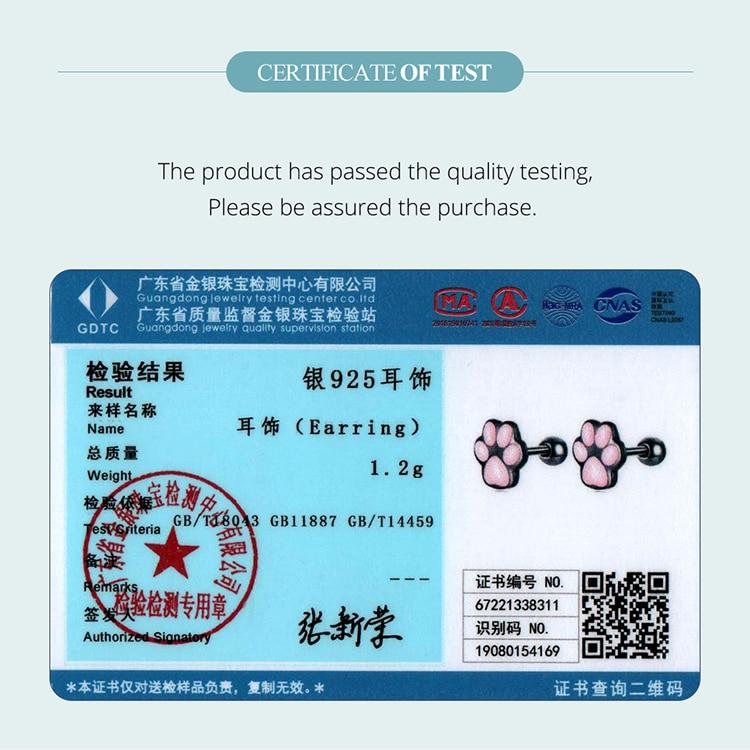 WOSTU 925 Sterling Silver Lovely Pink Cat Ear Hoop Earrings For Women Mini Cute Pet Paw Studs Clips Girl Birthday Jewelry Gift