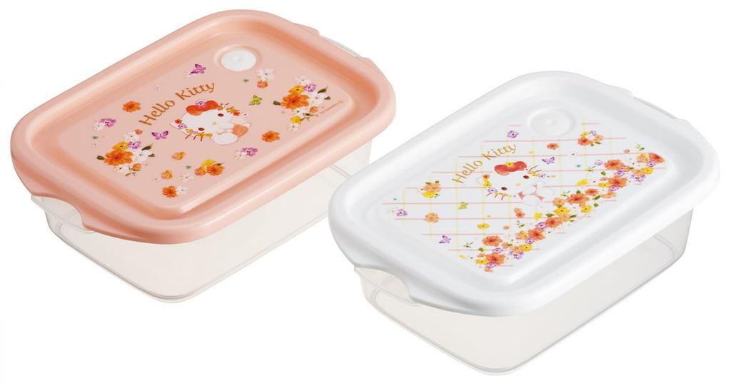Skater Sealable Made in Set of Sanrio Hello Pastel Vivid Watercolor Floral Containers, 500ml, Japan, 2, Kitty, Design, Girls' Design, FCN2W-A