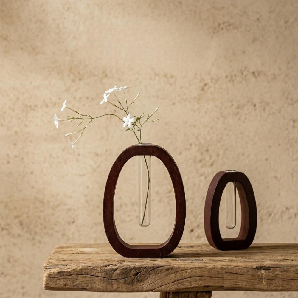 Vintage Wooden Small Vase Creative Hydroponic Flower Planter Living Room Desktop Home Decoration Flower Vase Solid Wood Ornament