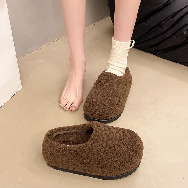Retro Thick Bottom Cotton Slippers for Women's Autumn and Winter Fashion Outerwear, Baotou Cotton Tug, Suede Warm Cotton Tug