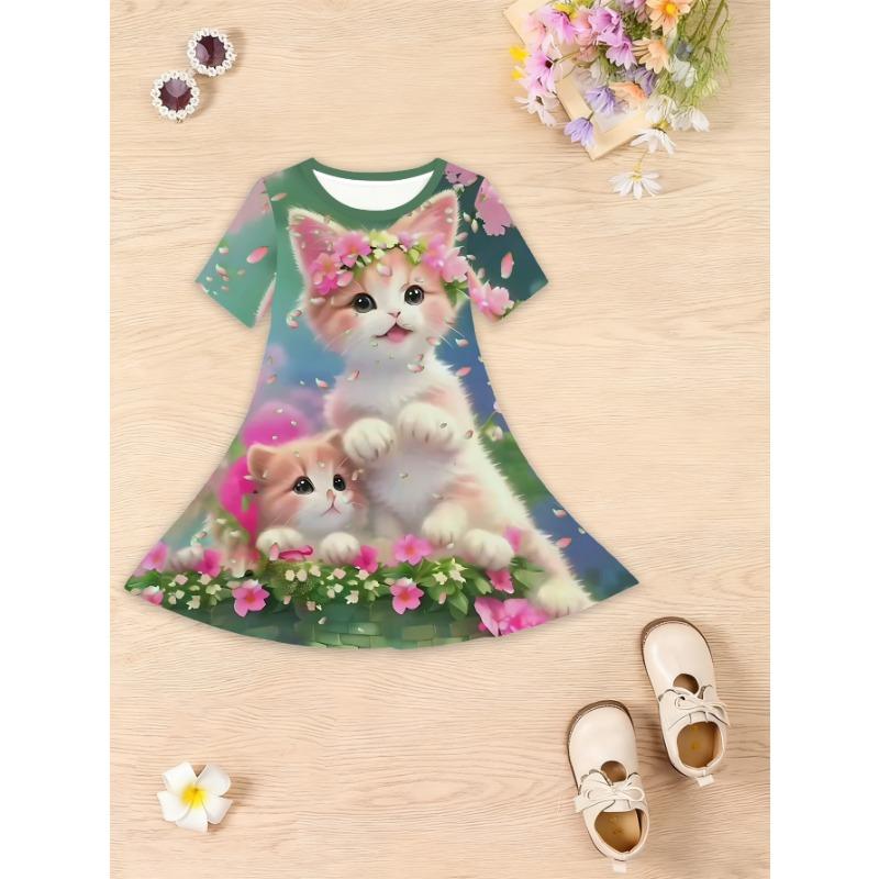 Girls' Dress, Suitable for Parties And Everyday Wear, Sweet Princess Dress, Lightweight Spring And Summer Outfit, Easy to Handwash,