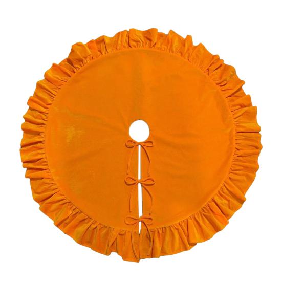 Velvet Christmas Tree Skirt 48 Inch Ruffled Holiday Tree Skirt Rustic Xmas Tree Decoration Soft Festive Tree Apron for Cozy Celebrations