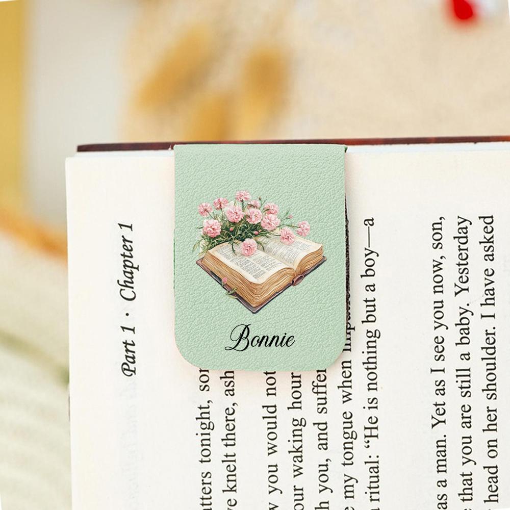 1pc Name Bookmark with book Flower,Custom Leather book Flower Bookmark,Personalized Magnetic Bookmark,Book Lover Birthday Gift SJ177-mint green