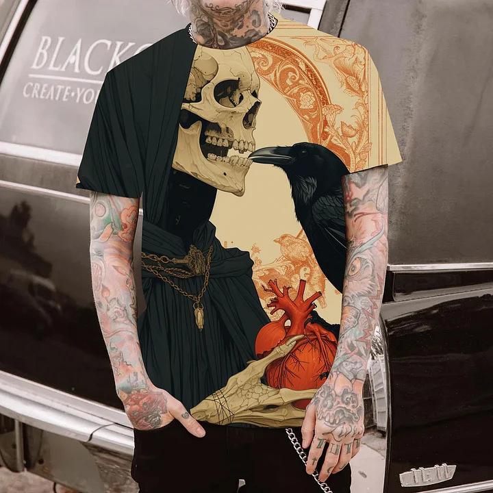 

Летняя футболка с круглым вырезом в стиле ретро с 3D-принтом в виде черепа, модная повседневная мужская футболка с коротким рукавом XS