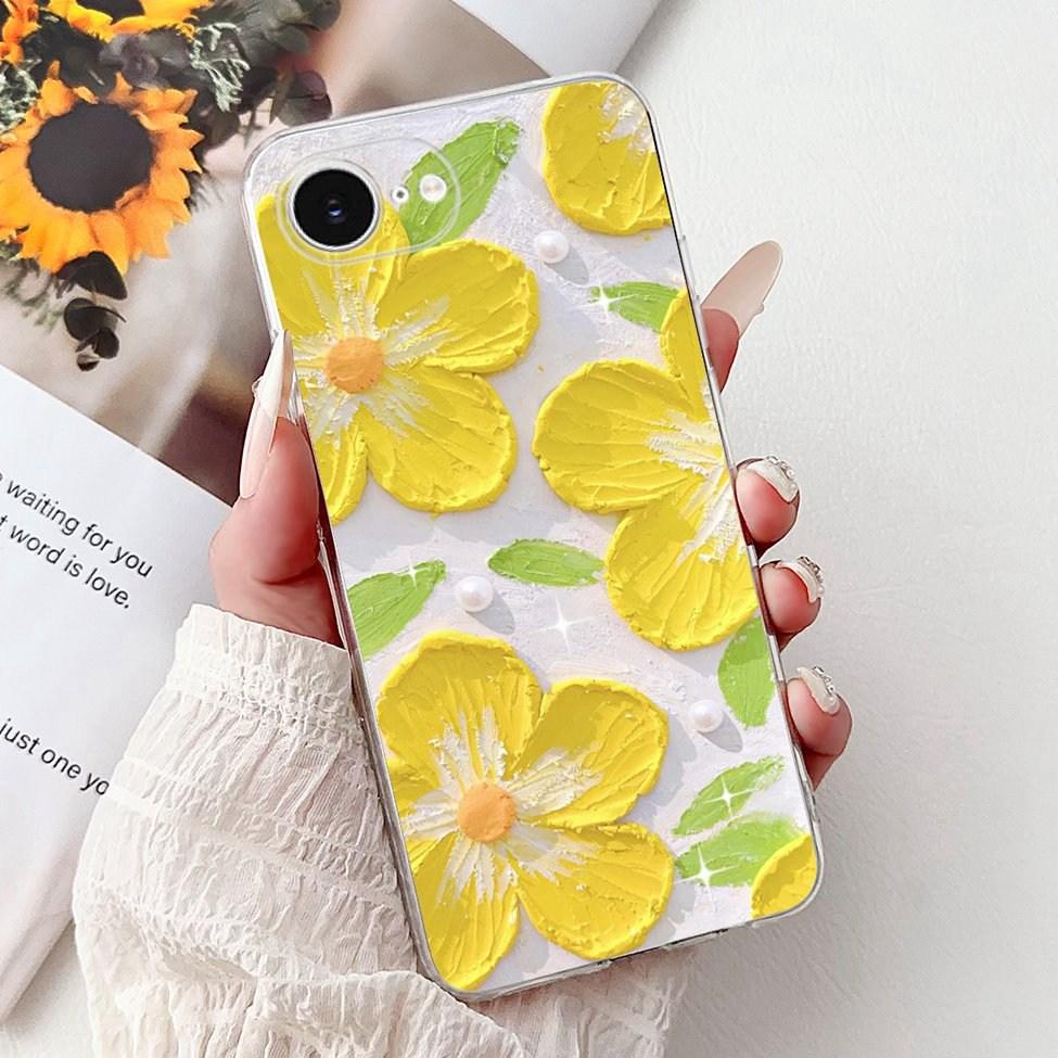 Clear For iPhone 16e A3212 A3409 A3410 A3408 Cover For iPhone 16e Case Fashion Luxury Flowers Cute Funny Painted Soft Bumper