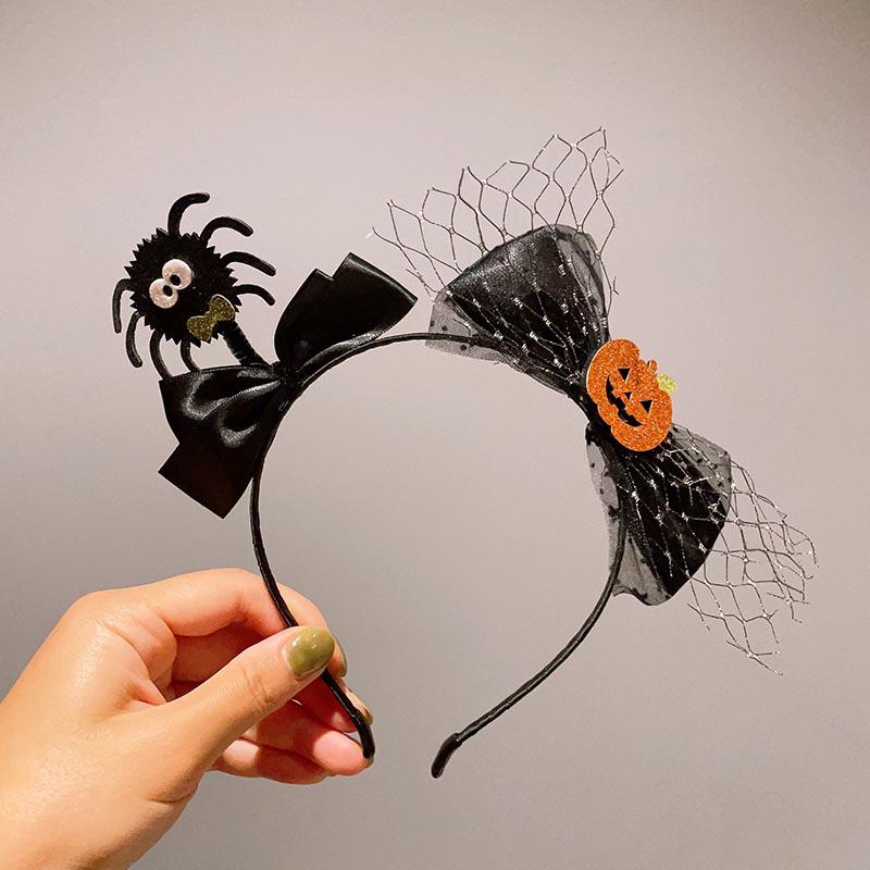 Quirky Pumpkin Bow Mesh Headband for Kids - Halloween Skull Witch Hair Accessory