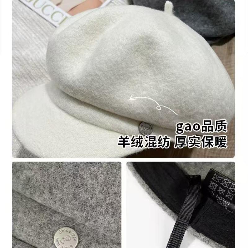 Laine laine chapeau octogonal hiver nouveau visage petit polyvalent chapeau béret gavroche femme haut sens