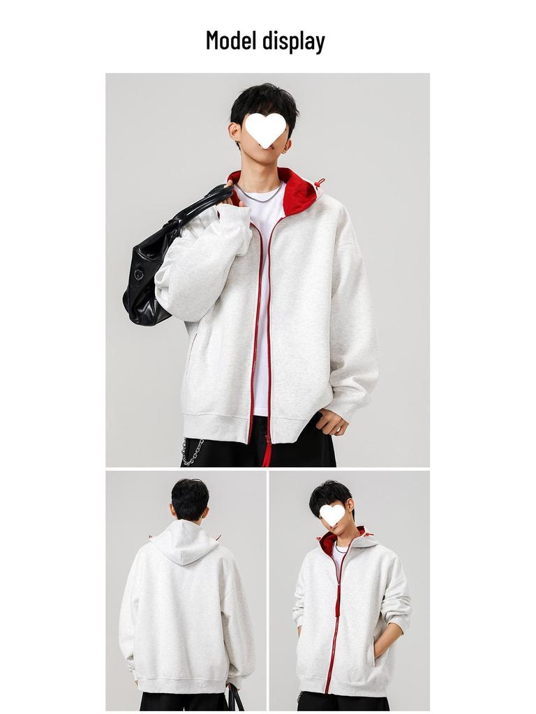 Men's Retro Colorblock Loose Fit Autumn Hoodie Cardigan