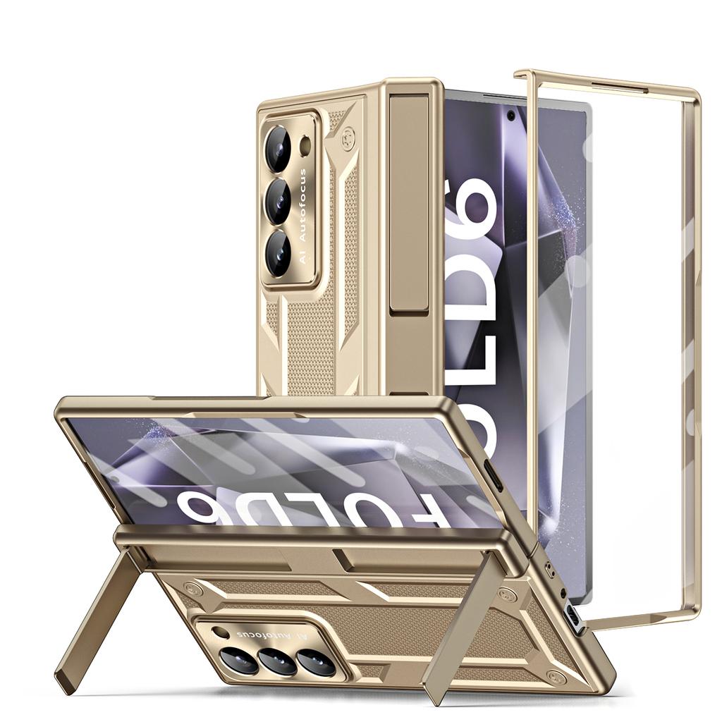 Double Stand for Samsung Galaxy Z Fold 6 Case Glass Film Spring Hinge Lens 360 Protection Cover Transparent Mental Shockproof