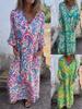 2025 Women's Loose Casual V-Neck Long Printed Dress