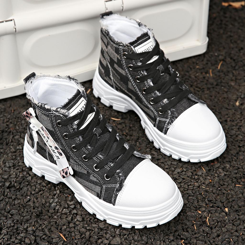 Fashion Women Sneakers New Canvas High-top Women Shoes 2025 Breathable Denim Sneakers Women Summer Thick Bottom Heightening Casual Shoes