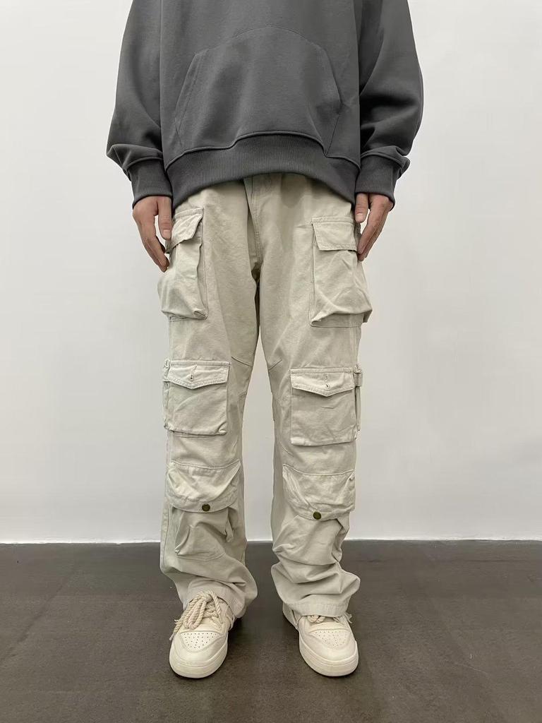 Men's Trendy American Retro Multi-Pocket Loose Straight Overalls