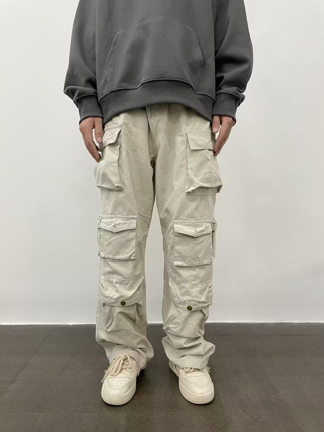 

Мужской трендовый американский ретро комбинезон свободного прямого кроя с несколькими карманами L хаки