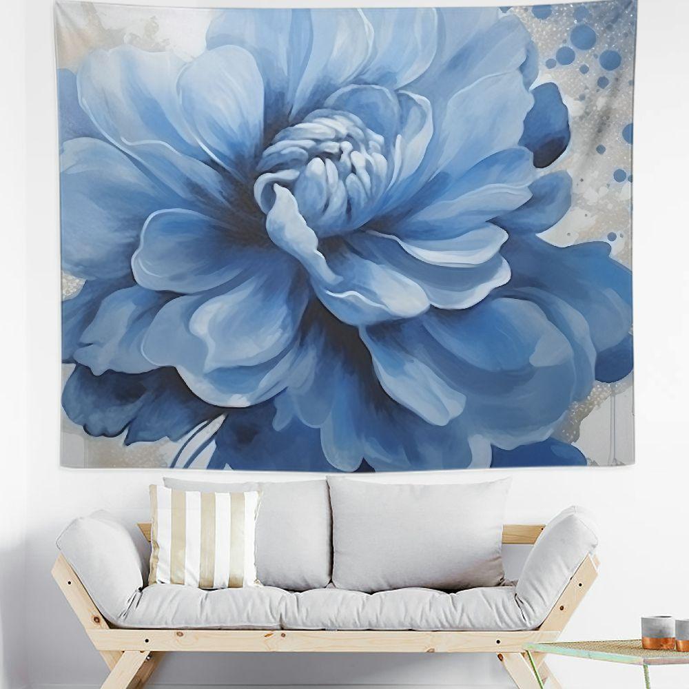 1pc Blue Floral Tapestry - Polyester fabric, machine washable, suitable for living room and bedroom decoration, easy to install