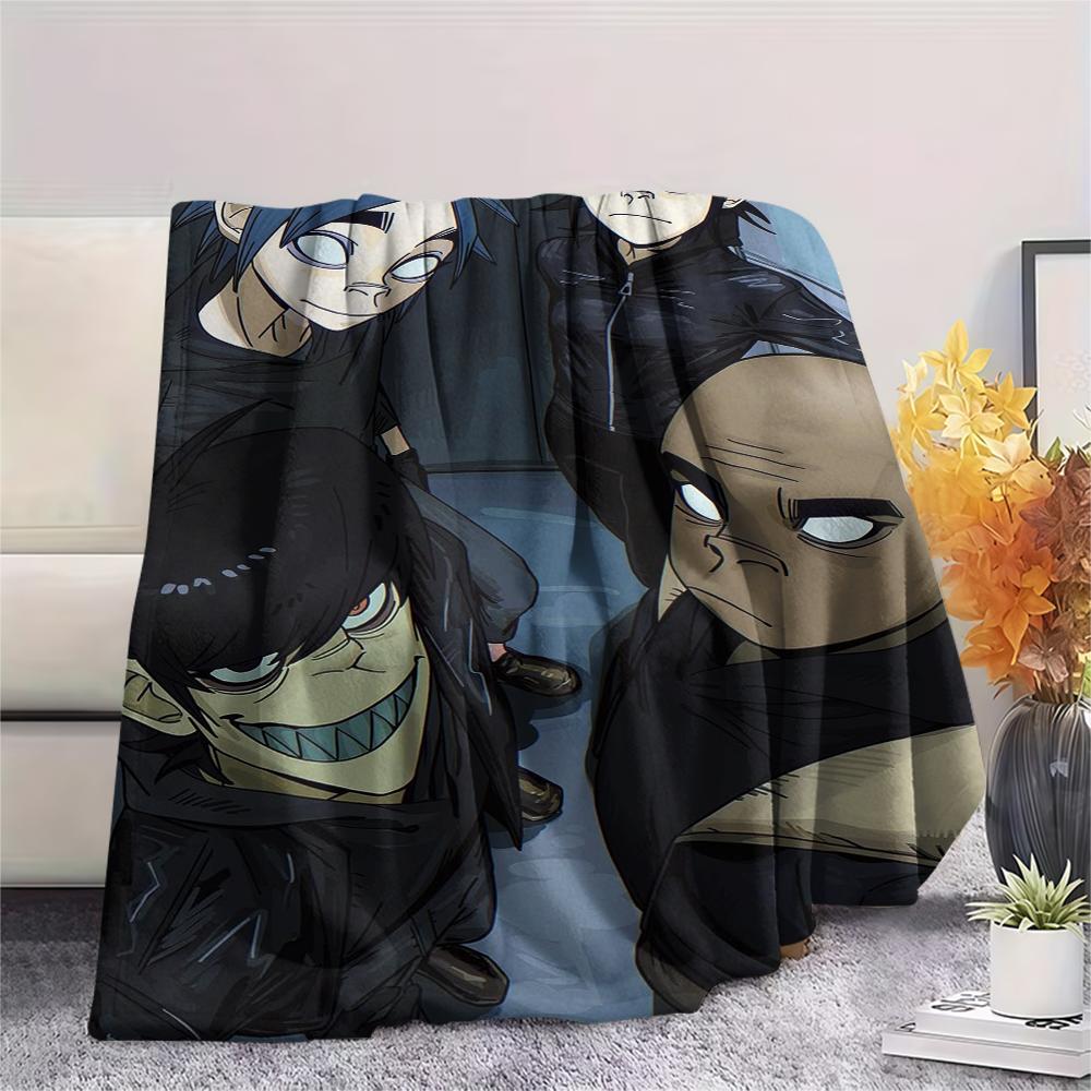 1PC Gorillaz Print Flannel Blanket, High quality Comfortable for All Seasons, Home Decor, Warmth and Comfort, Perfect for Christmas Gifts