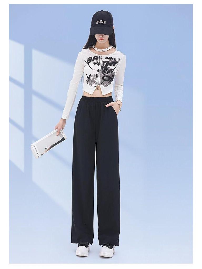 Women's Summer 2025 Ice Silk Pants: Loose-Fit, Narrow & Wide-Leg, Casual Straight-Leg Suit Pants