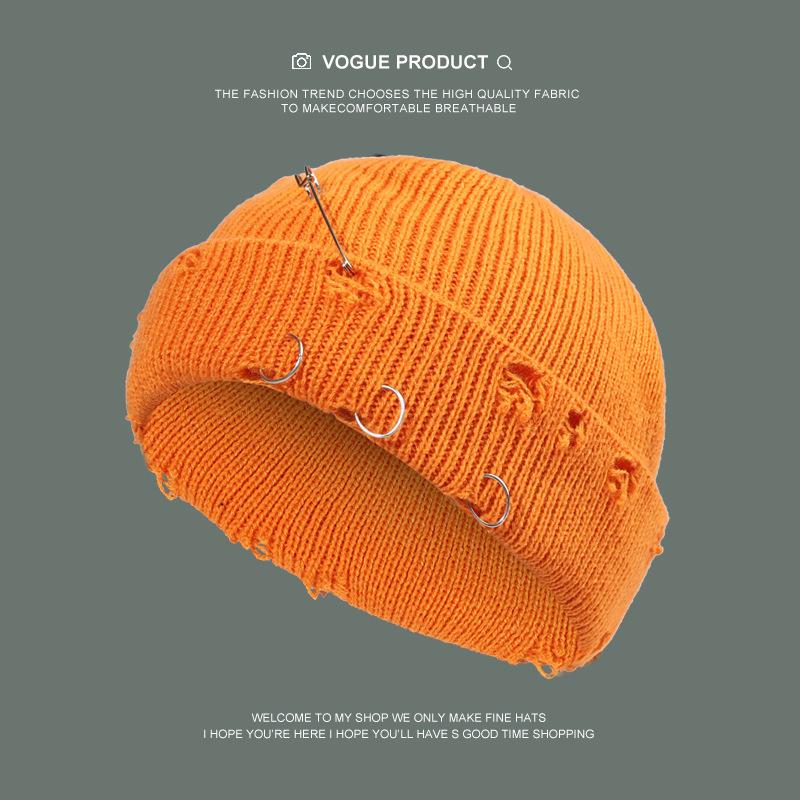 Autumn and Winter Hole Breaking Ruffian Hat, Solid Color Knitted Hat, Men's and Women's Street Knitted Hat, Versatile Design
