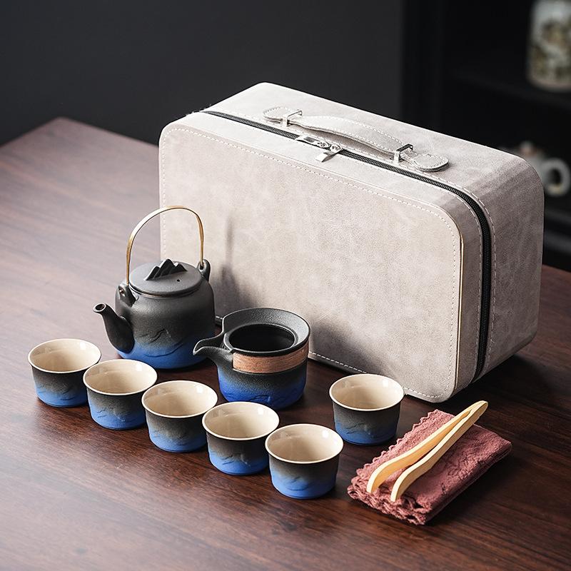 Gradual change color travel tea set portable kung fu teapot teacup