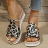 Fashion Women's Leopard Print Wedge Sandals Summer 2025 Lightweight Non Slip Platform Slippers Woman Thick Sole Peep Toe Beach Sandalias