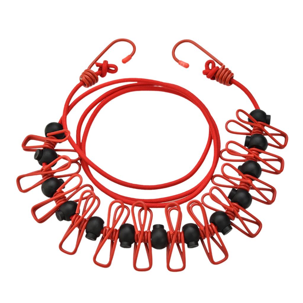 Adjustable Retractable Airer Windproof Rope with 12 Clip Stretch Clothesline Elastic Clothesline Travel Washing Line
