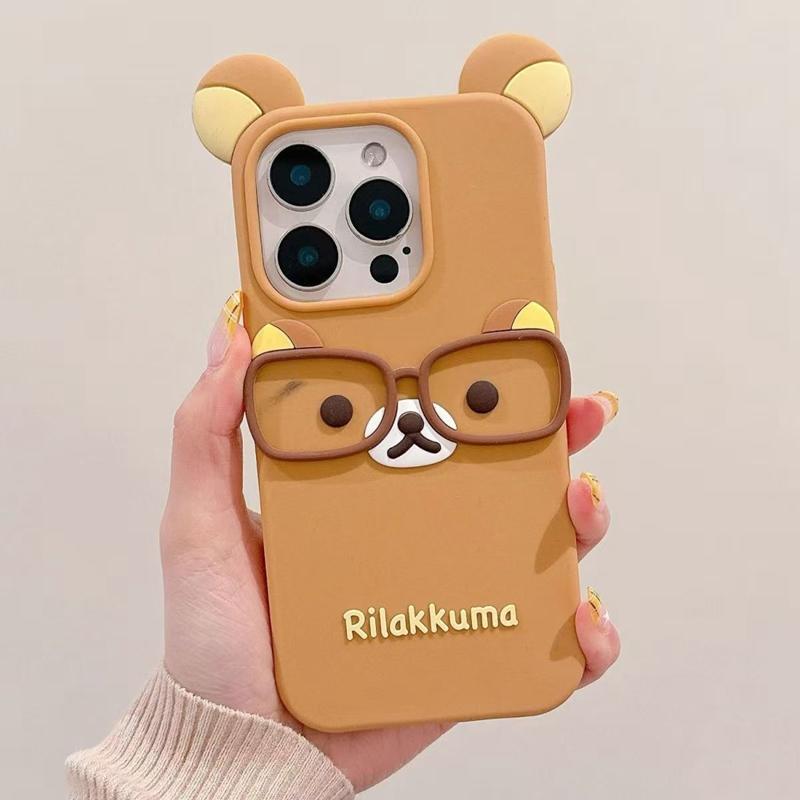 

For 17 16 15 Pro Max 14 Plus 13 12 11 7 8 SE 4 4S 5 5S Cute Glasses Bear Silicone Soft Phone Case Cover iPhone 17 Pro Max