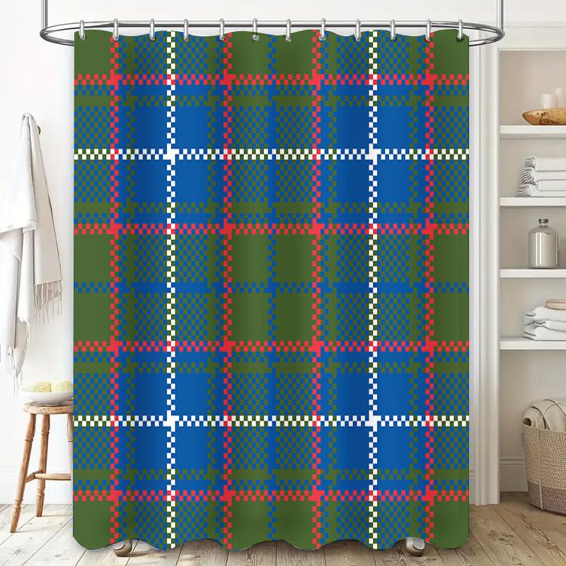 Blue Red Green White Plaid Shower Curtain Bath Waterproof Decorative Plastic Rod Pocket Home Decor (180x245cm)