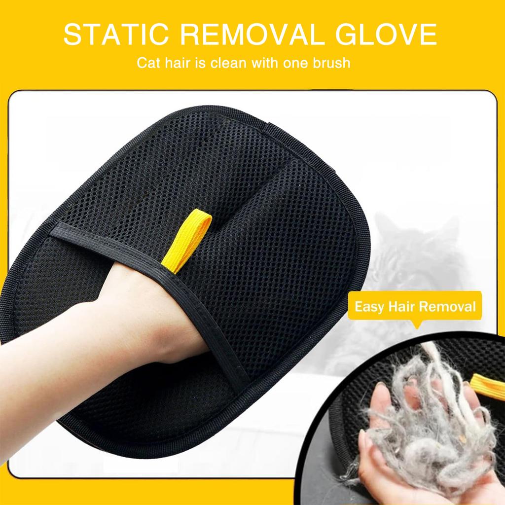 Pet Hair Remover Glove Dual Sided Grooming Brush for Cats and Dogs Static Electricity Deshedding Tool Soft Bristles