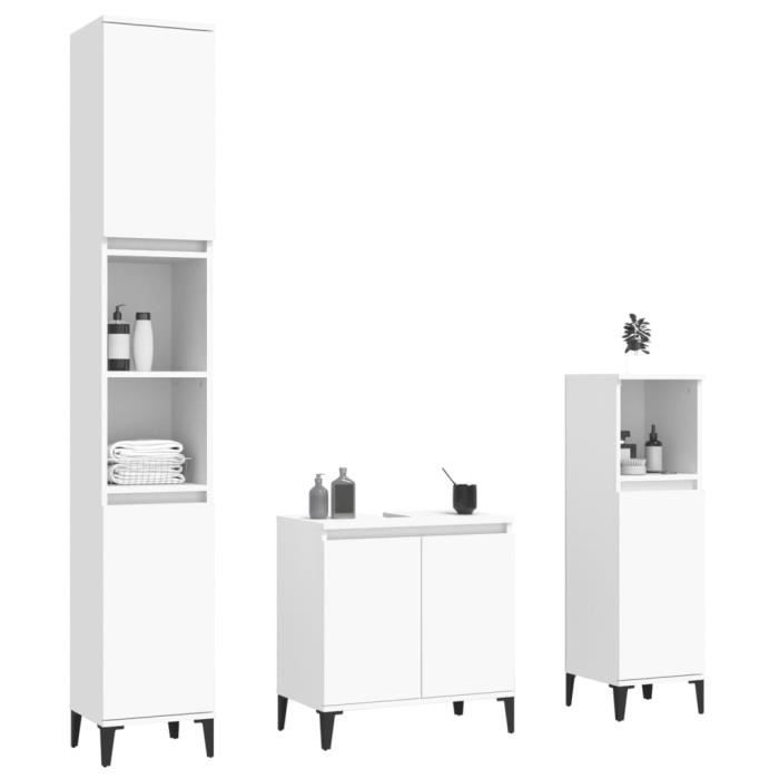 VidaXL Ensemble de meubles salle de bain 3 pcs blanc bois d'ingénierie 3185589