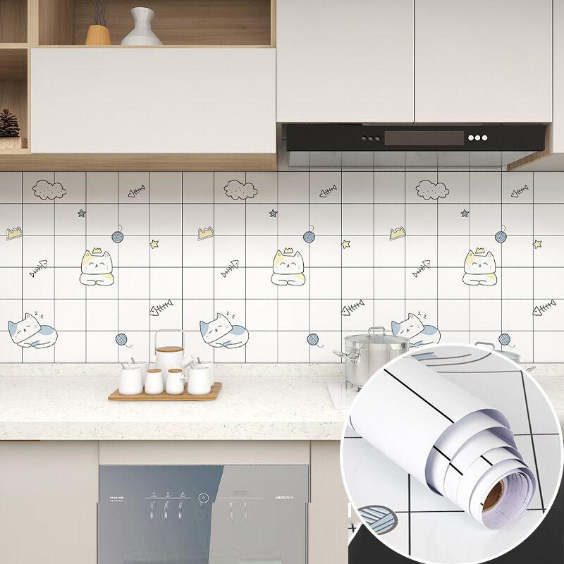 Quatrefoil Kitchen Sticker, Oil-Proof And Waterproof, Self-Adhesive, Stove Cabinet Decal, 60*300cm, Cat Dream Fish Patter