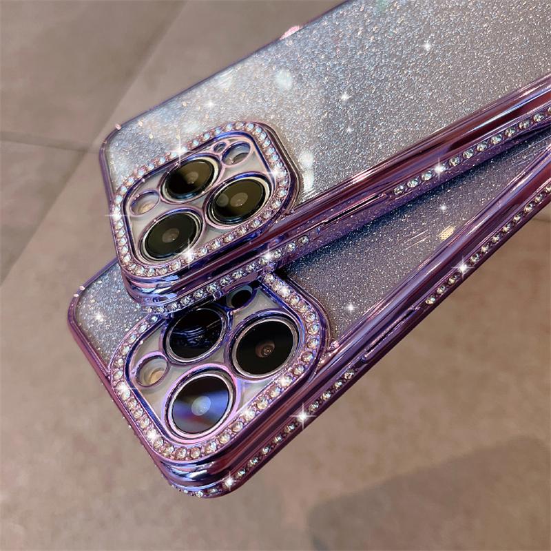 Glitter Diamond Plating Phone Case For Iphone 13 11 12 14 Pro Max Plus X Xr Xs 14 Soft Silicone Lens Protection Shockproof Cover