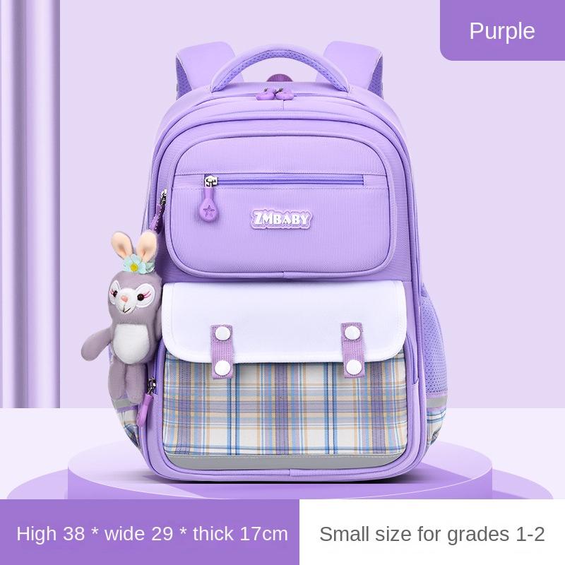 

Fashion School Bags for Girls Pink Purple Plaid Bookbag Waterproof School Backpack Kids Gift Cute Shoulder Bag Student Schoolbag
