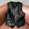 Mens Vintage Genuine Lambskin Leather Vest Washed Slim Fit Casual Waistcoat
