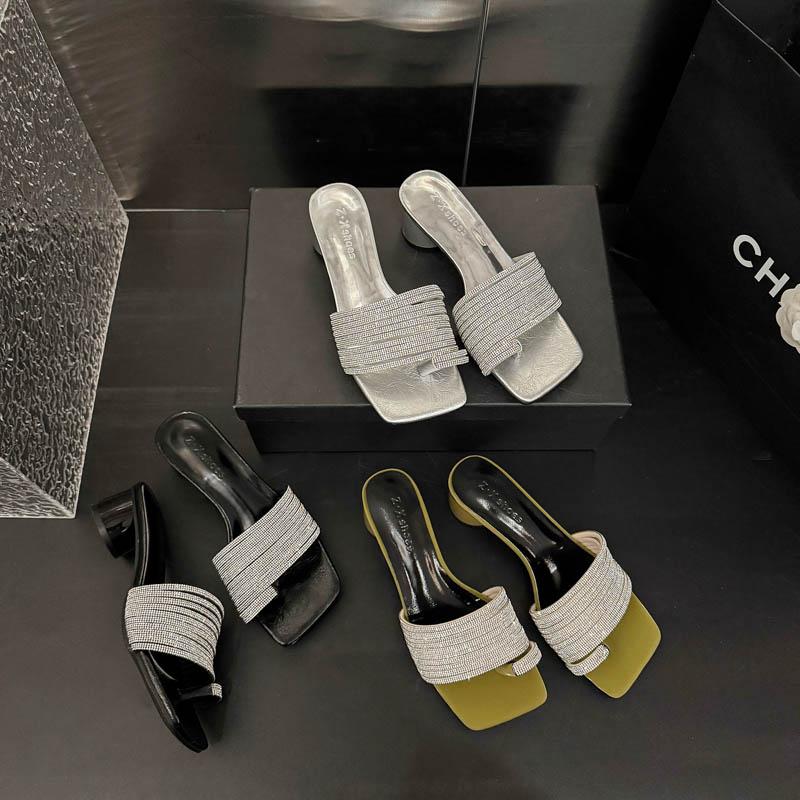 New Popular Summer Women's Wedges Heel Slippers Elegant Square Toe Slip On Slides Outdoor Dress Street Style Shoes Zapatos Mujer