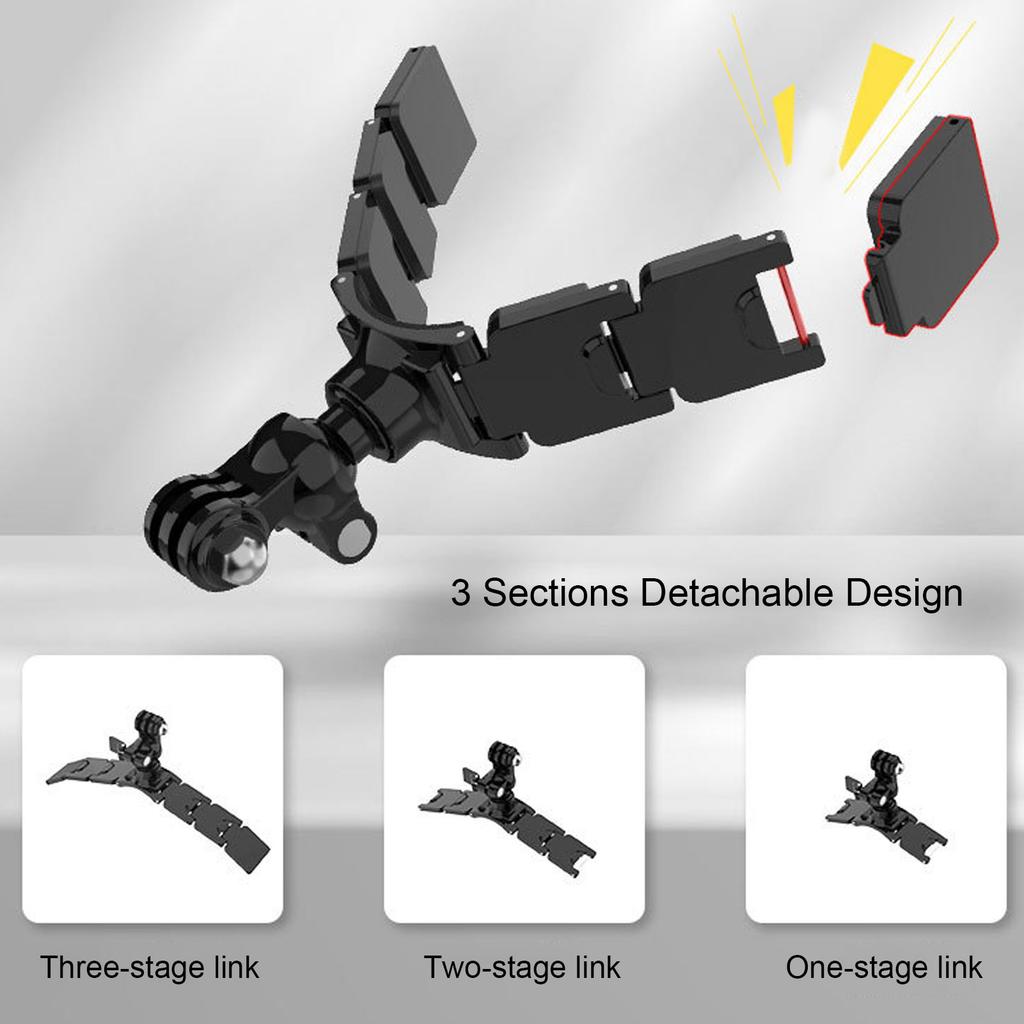 Motorcycle Helmet Chin Mount for Action Camera 3 Sections Detachable Double Sided Ddhesive 360 Degree Rotation Helmet Chin Mount